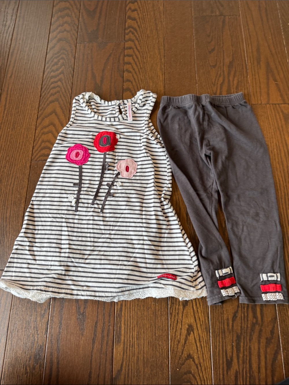 deux par deux Pink and Gray Striped Flower Pajama Set